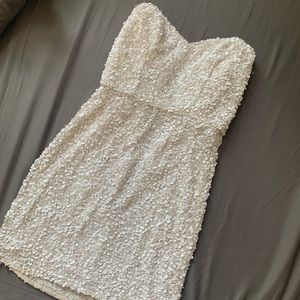 Parker XS White Sequin and Pearl Dress